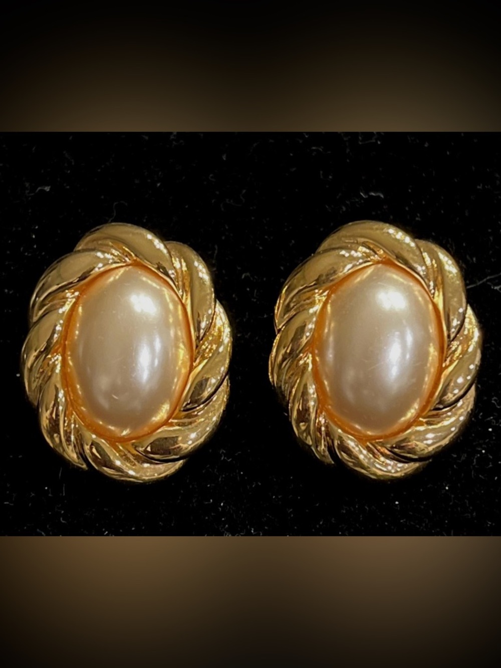 Napier Gold and Cream Pearl Cabochon Twist Stud Earrings